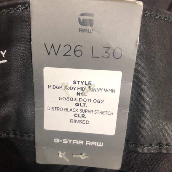 G-Star Raw Midge Cody Coated Distro Black Stretch Mid-Rise Skinny Jeans 26 NWT - Picture 9 of 10